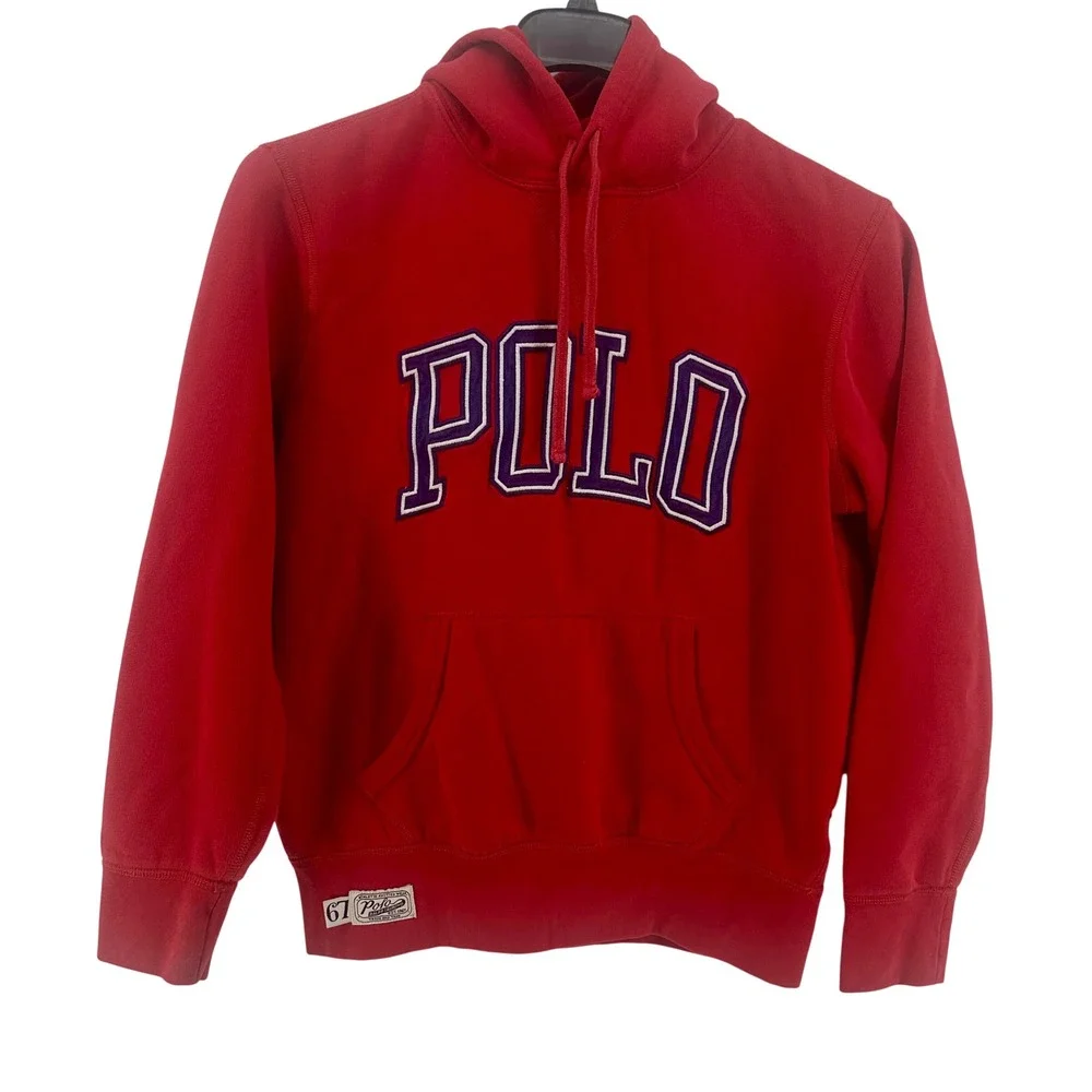 Polo Ralph Lauren Hoodie Mens Small Red Solid Regular Fit Spellout Embroidered